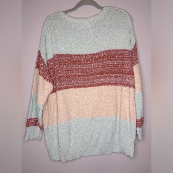 Umgee Mint and Mauve Striped Sweater - Picture 2 of 5